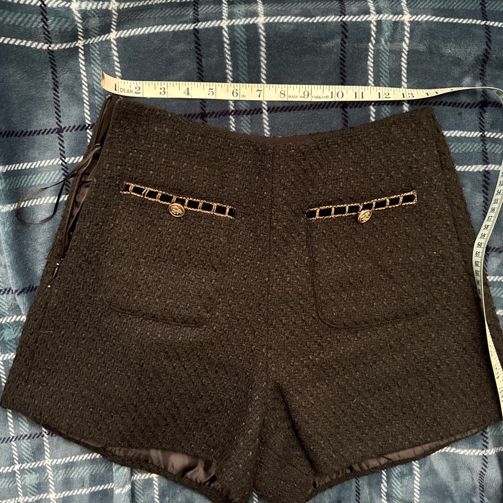 Elegant Black High Waist Tweed Shorts